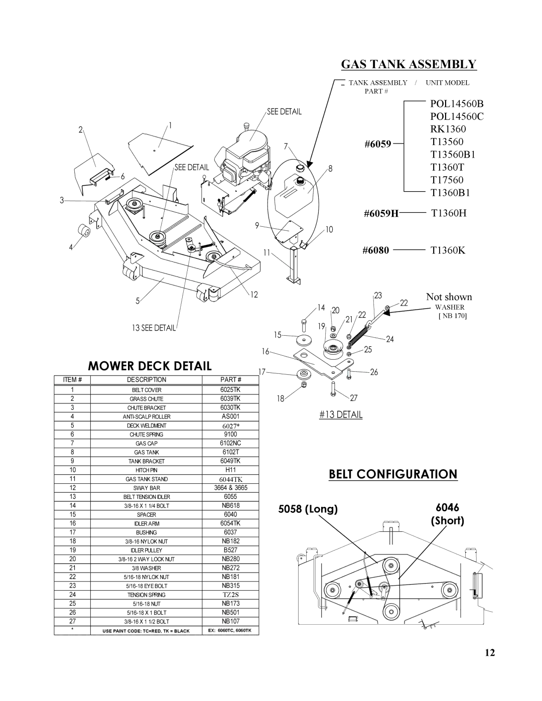 Swisher T1360K, T17560, T13560, T1360H, RK1360, T1360T owner manual Mower Deck Detail 