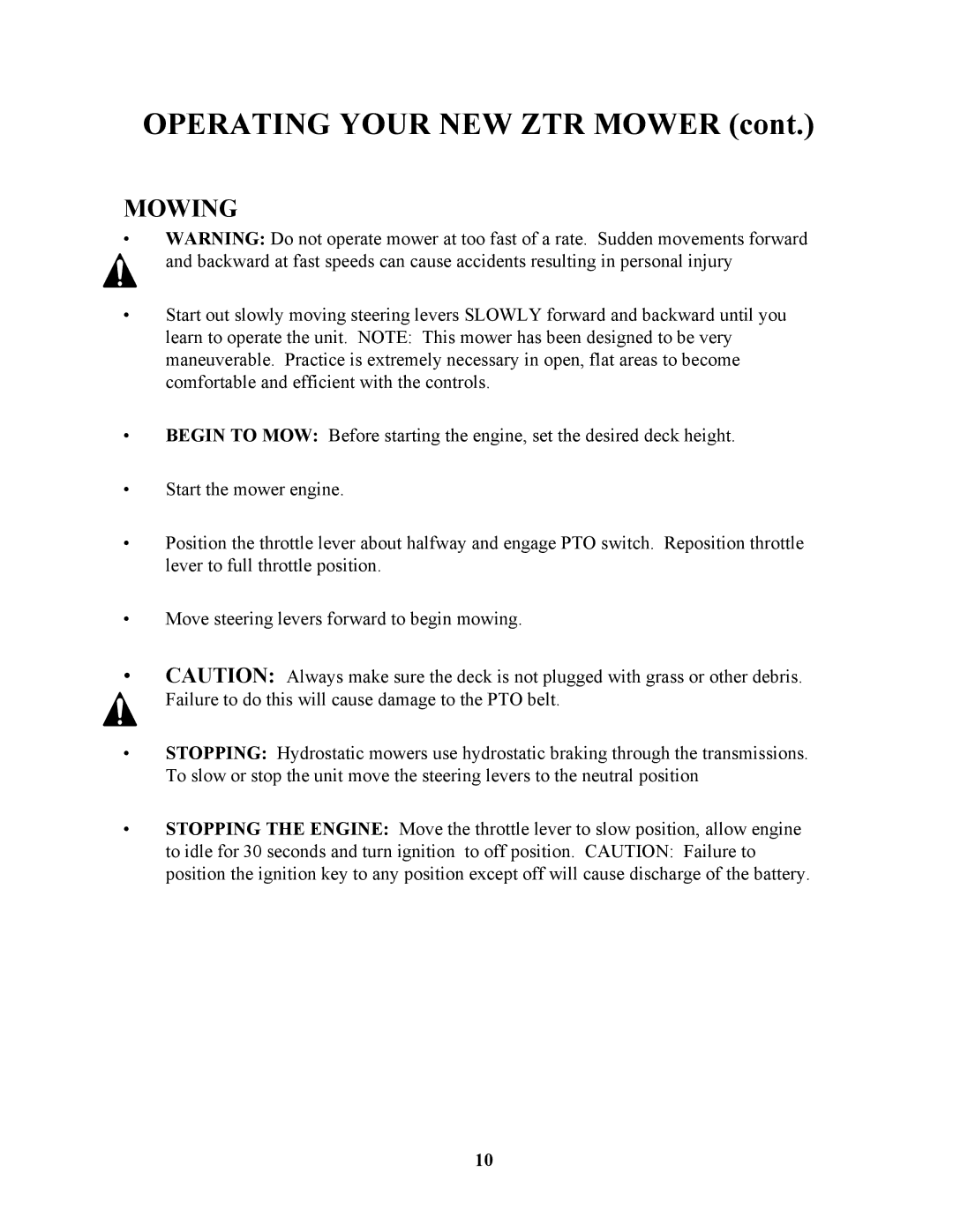 Swisher ZT20050, ZT13536, ZT17542B, ZT13536, ZT17542B, ZT20050, ZT17542B, ZT13536, ZT20050 owner manual Mowing 