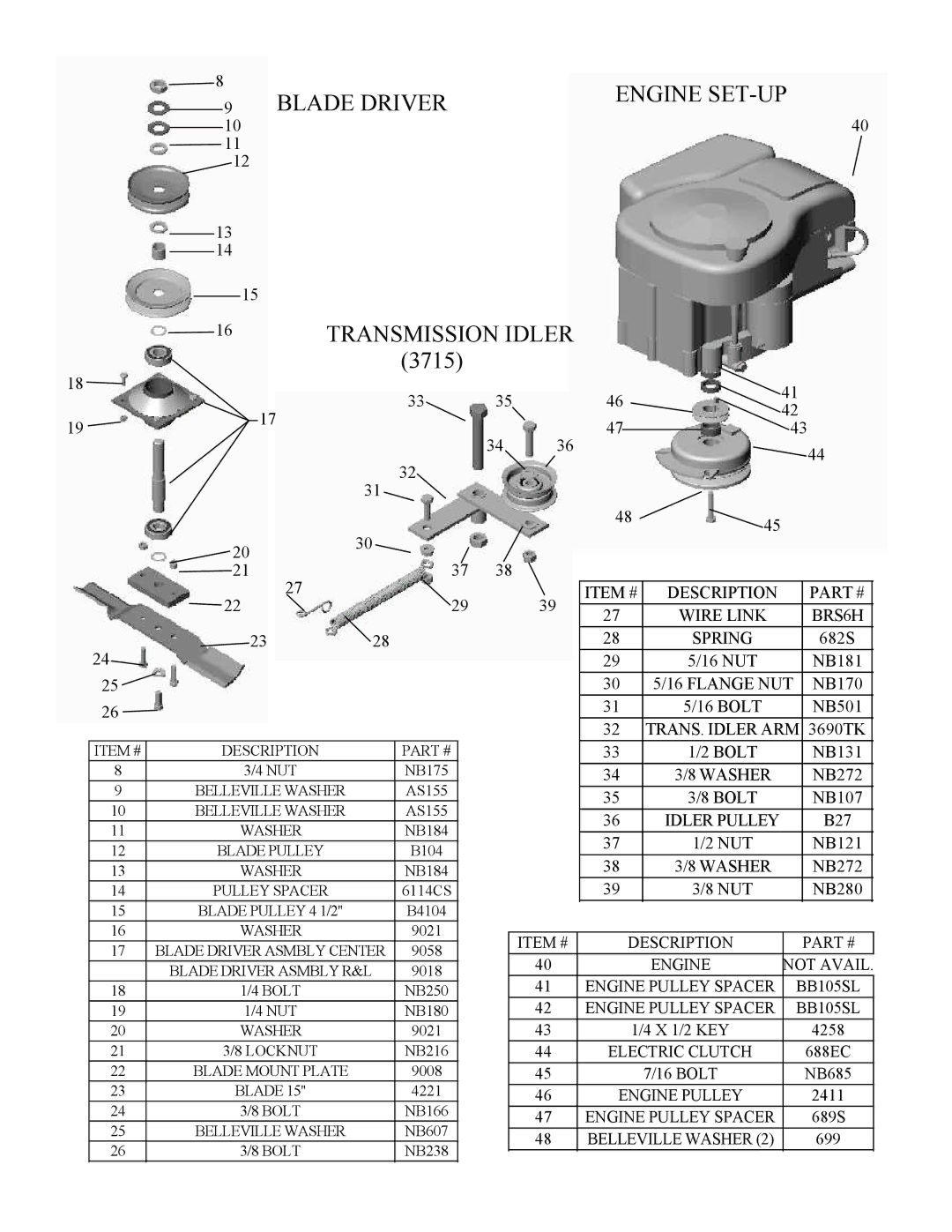 Swisher ZT13536, ZT17542B, ZT20050, ZT20050, ZT13536, ZT17542B Blade Driver Engine SET-UP Transmission Idler, 3715 