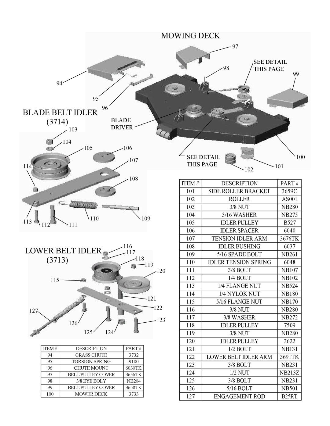 Swisher ZT13536, ZT17542B, ZT20050, ZT20050, ZT13536, ZT17542B Mowing Deck Blade Belt Idler 96, Lower Belt Idler 