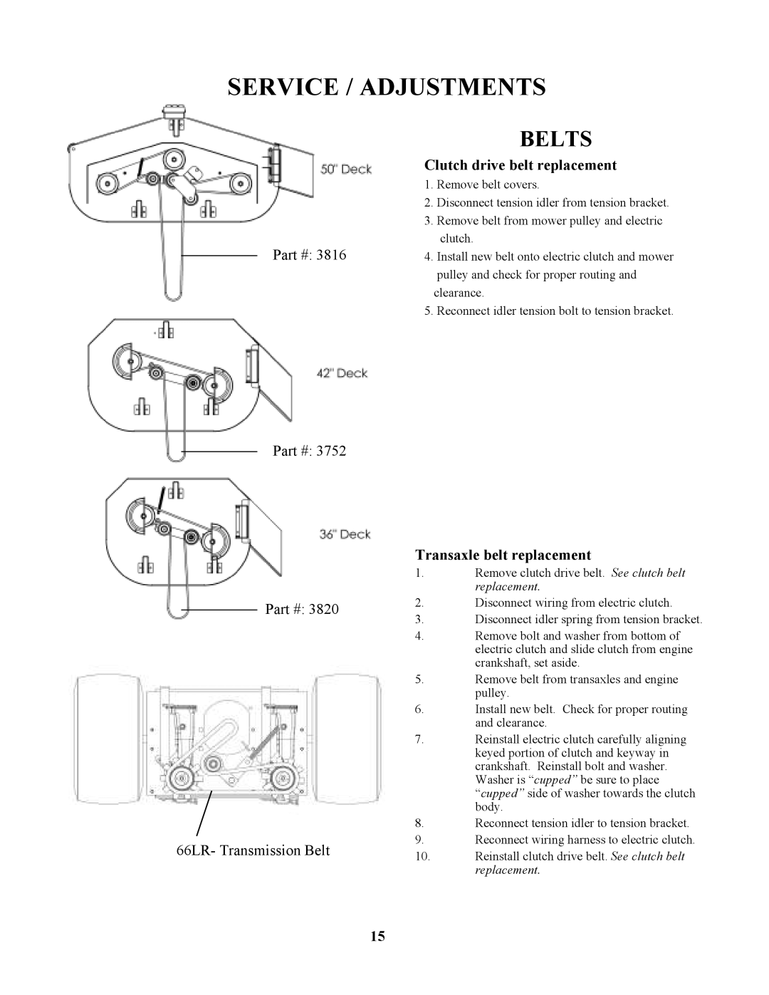 Swisher ZT1436, ZT17542B, ZT1842, ZT20050 owner manual Belts 