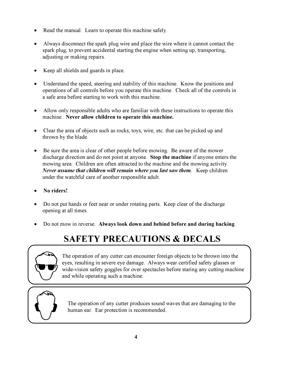 Swisher ZT1436, ZT17542B, ZT1842, ZT20050 owner manual Safety Precautions & Decals 