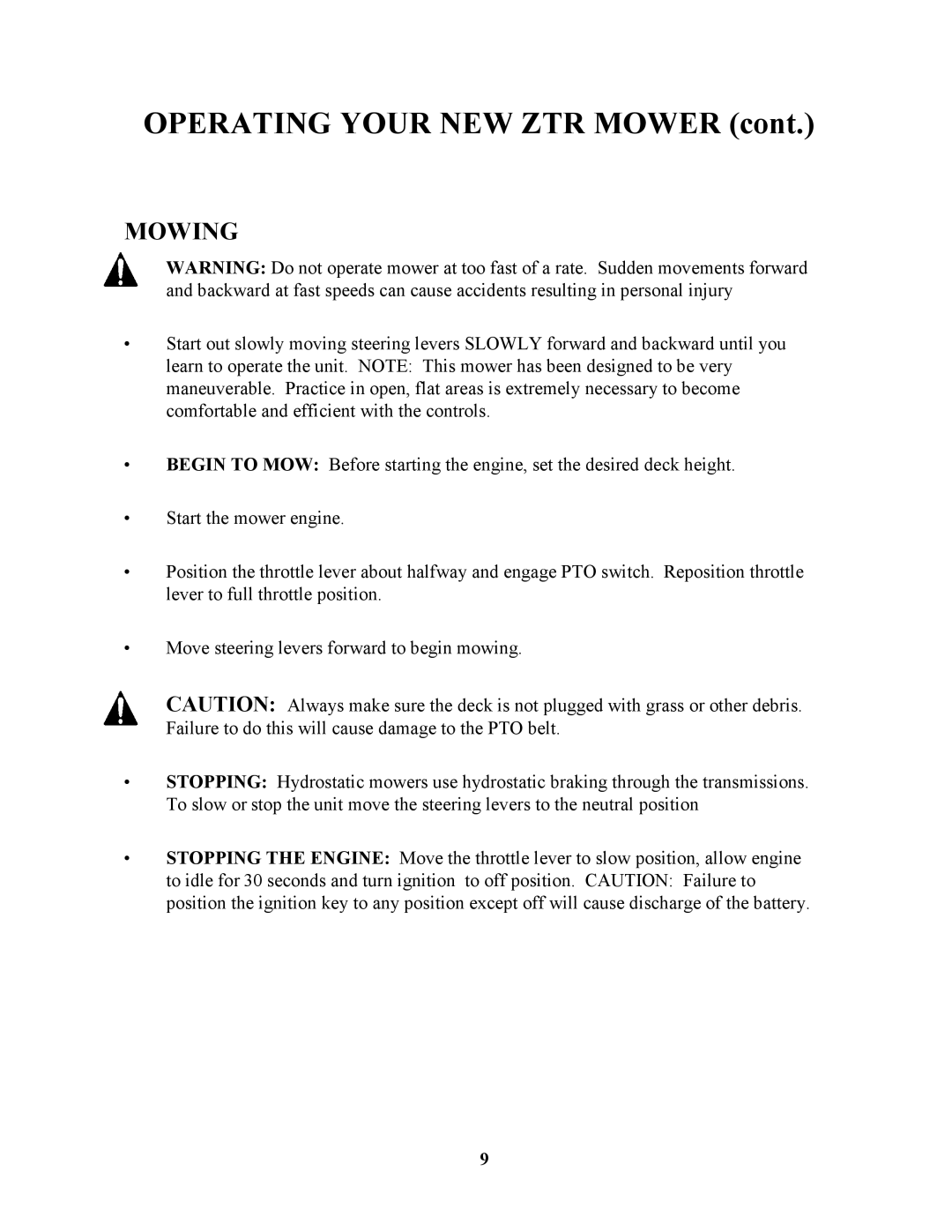 Swisher ZT1436, ZT17542B, ZT1842, ZT20050 owner manual Mowing 