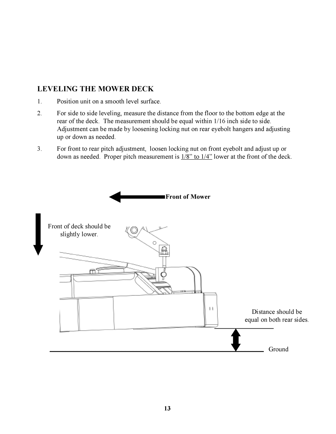 Swisher ZT18542, ZT1436B, ZT2250, ZT1436B, ZT18542, ZT2250, ZT2250, ZT1436B, ZT18542 manual Leveling the Mower Deck 