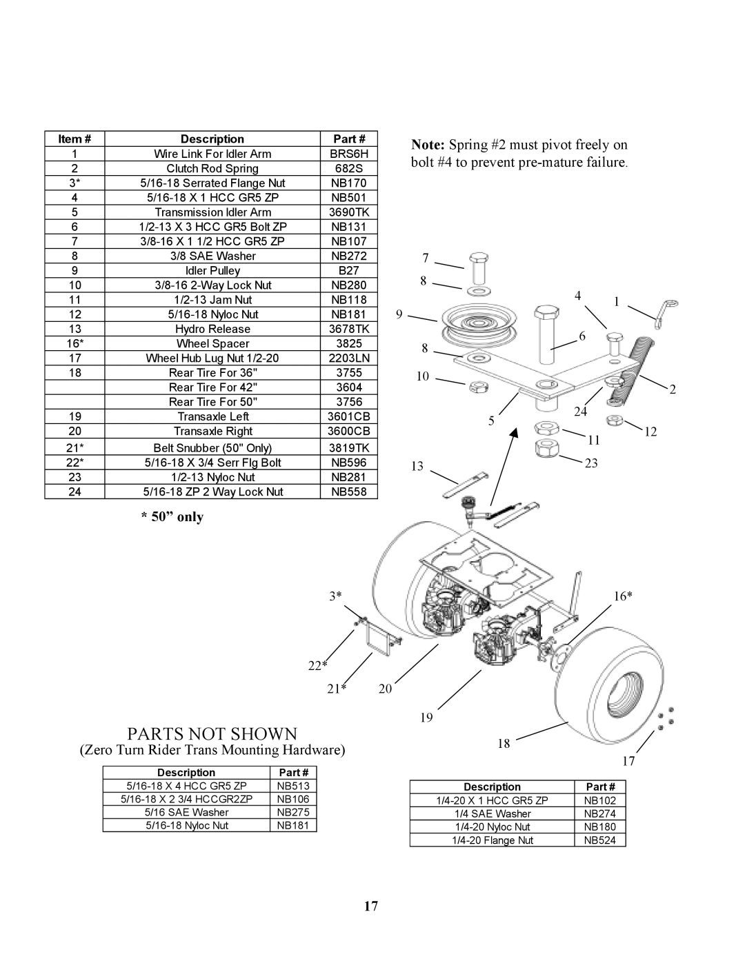 Swisher ZT2250, ZT1436B, ZT18542, ZT1436B, ZT18542, ZT2250, ZT18542, ZT1436B, ZT2250 manual Parts not Shown, BRS6H 