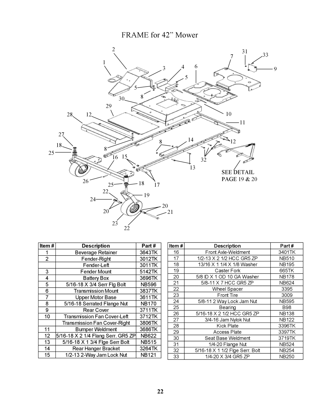 Swisher ZT18542, ZT1436B, ZT2250, ZT1436B, ZT18542, ZT2250, ZT2250, ZT1436B, ZT18542 manual Frame for 42 Mower, NB121 