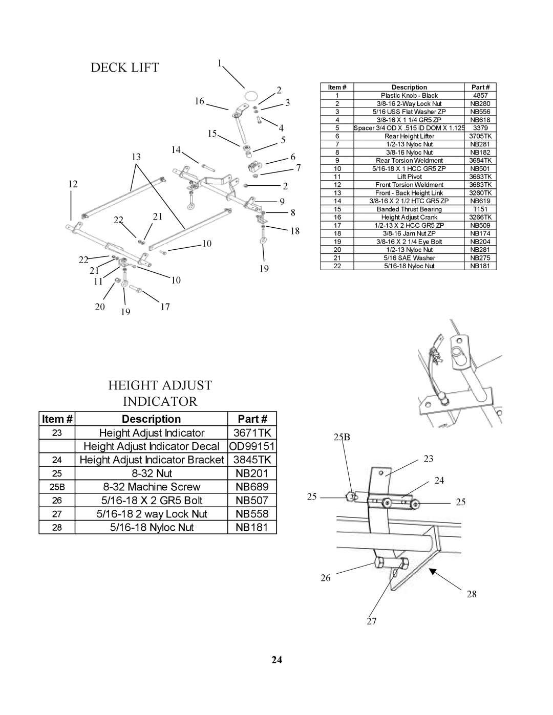 Swisher ZT1436B, ZT18542, ZT2250, ZT18542, ZT1436B, ZT2250, ZT2250, ZT1436B, ZT18542 Deck Lift, Height Adjust Indicator 