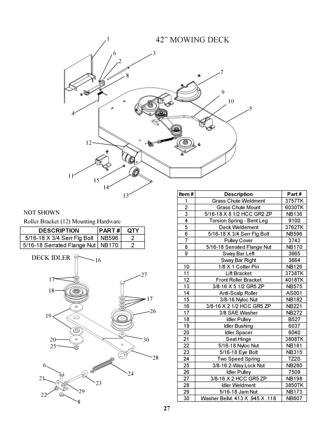 Swisher ZT1436B, ZT18542, ZT2250, ZT18542, ZT1436B, ZT2250, ZT2250, ZT1436B, ZT18542 manual Deck Idler 