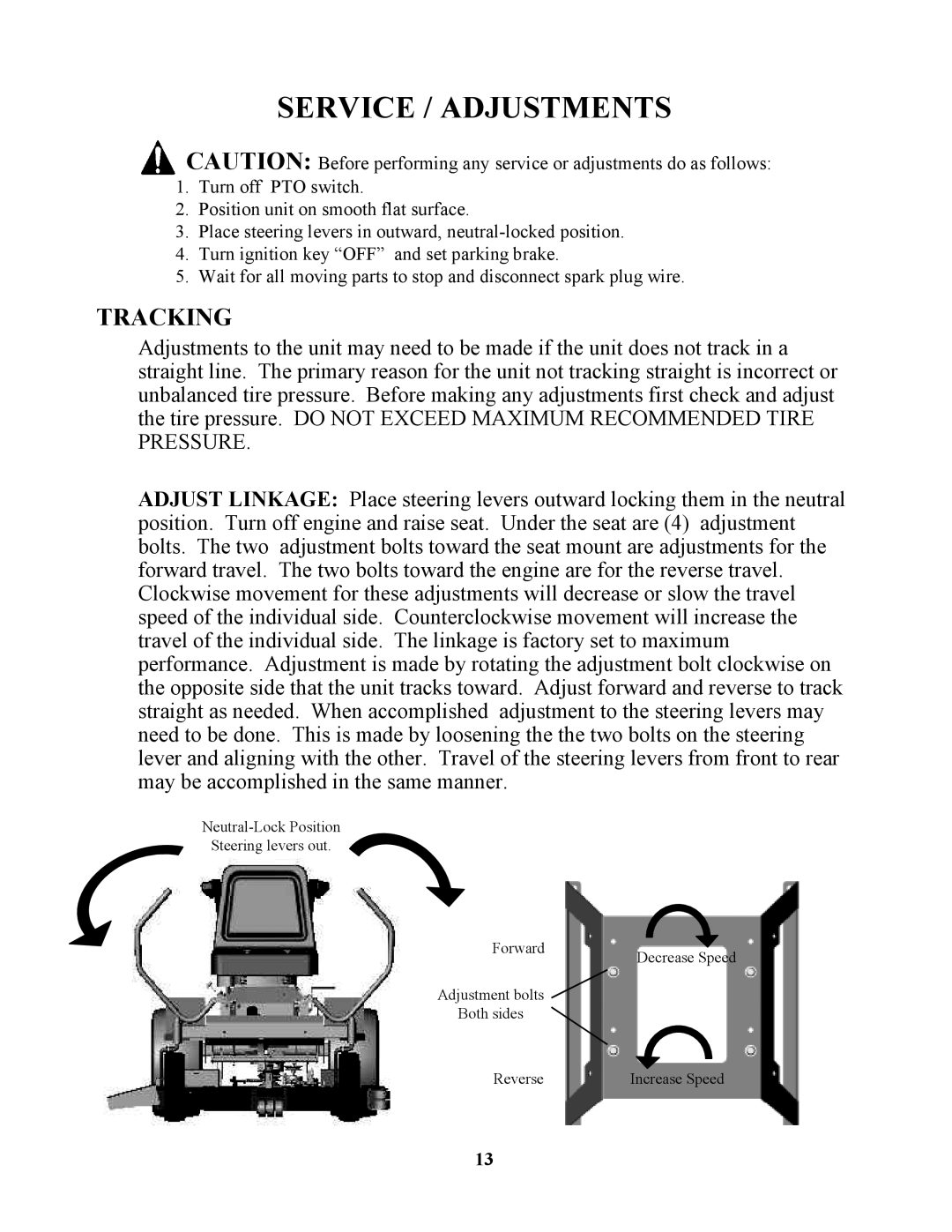 Swisher ZT17542 owner manual Service / Adjustments, Tracking 