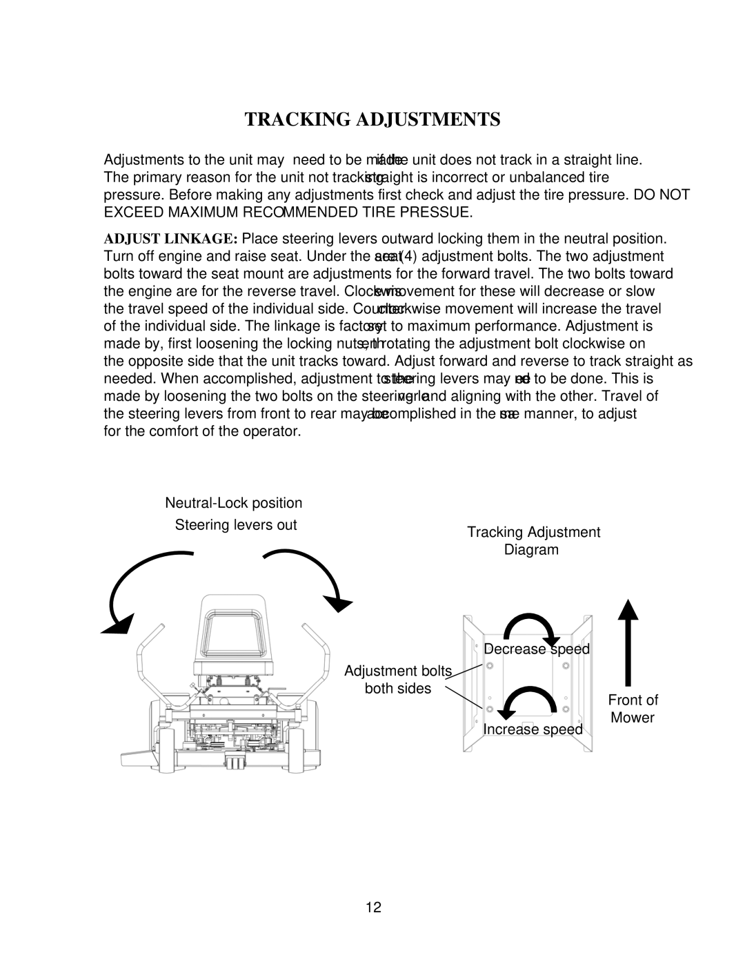 Swisher ZT18542 manual Tracking Adjustments 