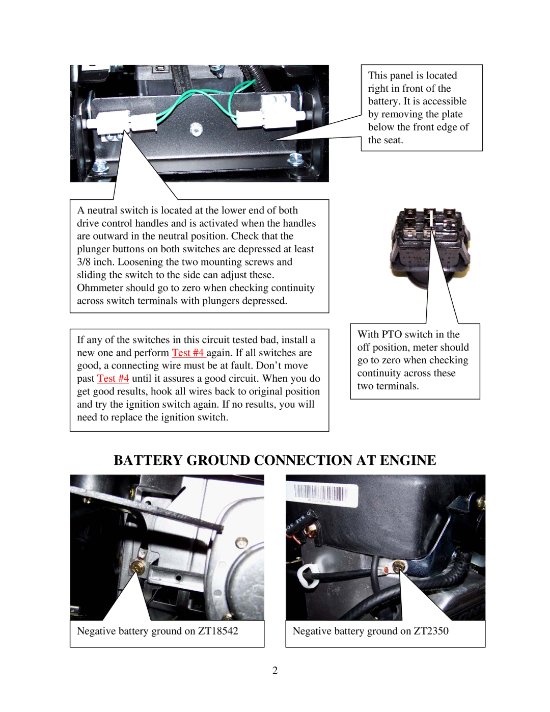 Swisher ZT18542 manual Battery Ground Connection AT Engine 