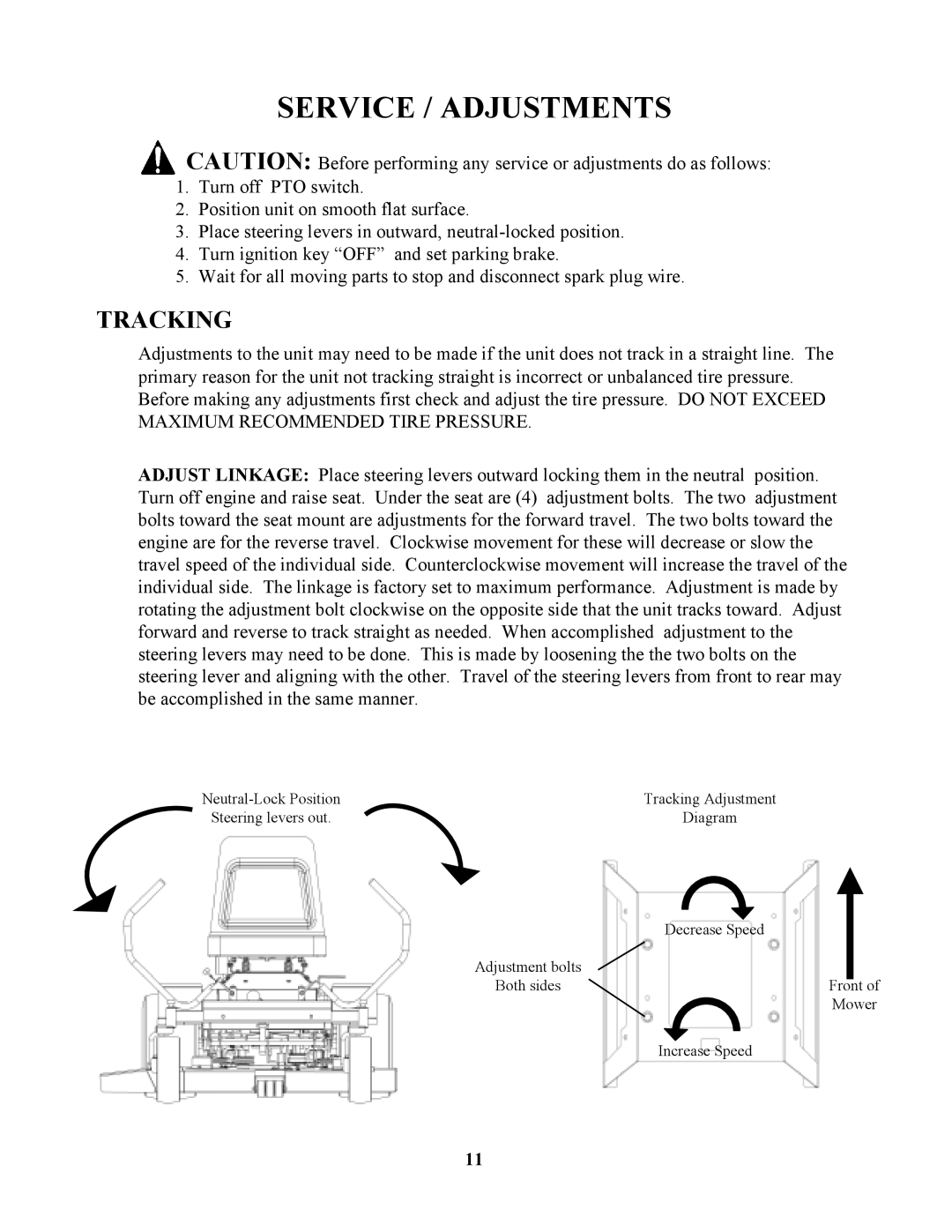 Swisher ZT2350 owner manual Service / Adjustments, Tracking 