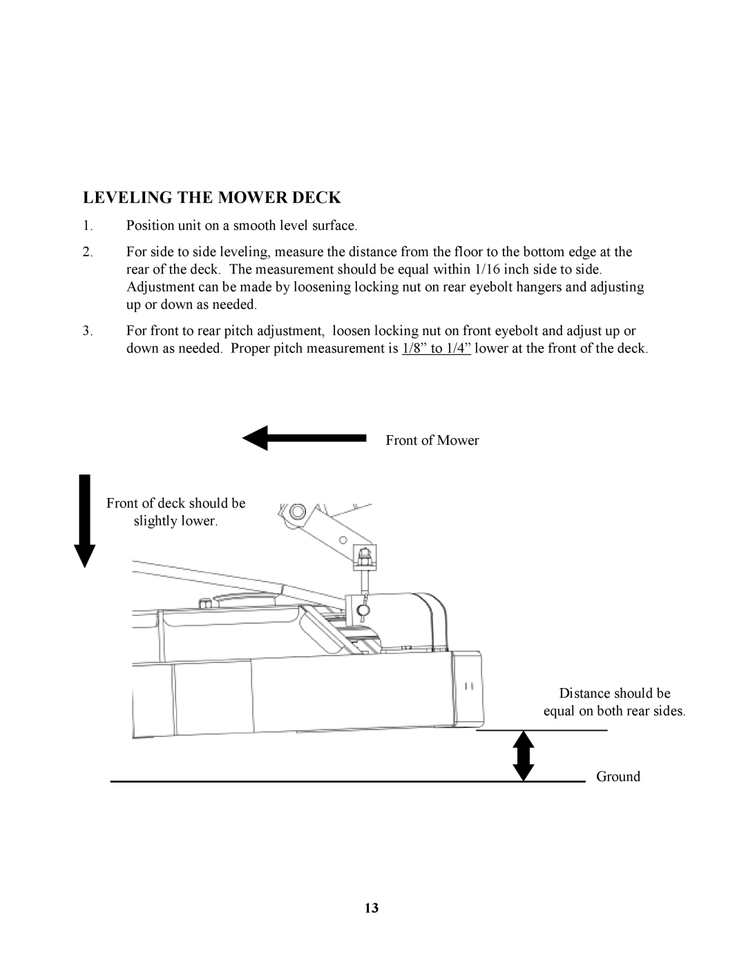 Swisher ZT2350 owner manual Leveling the Mower Deck 