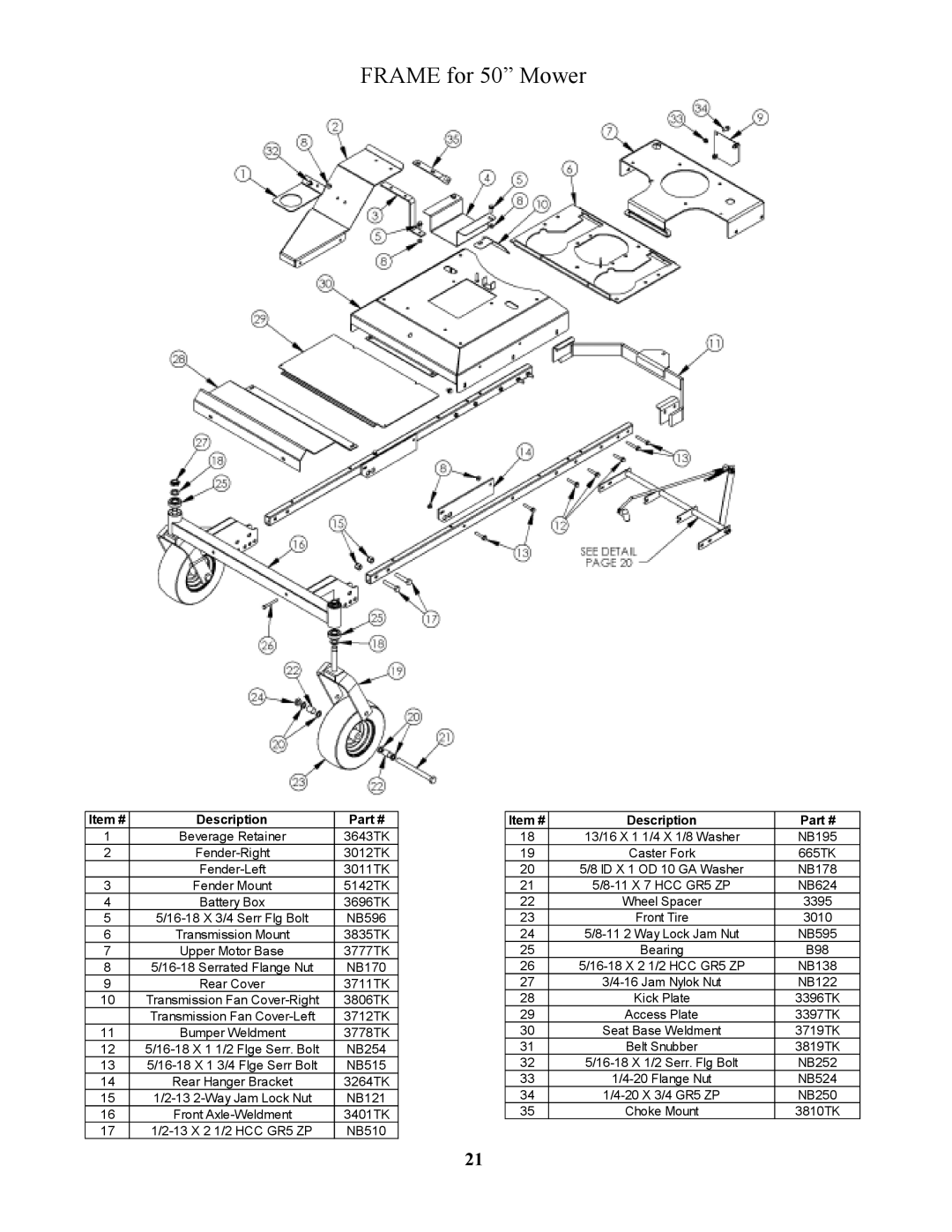 Swisher ZT2350 owner manual Frame for 50 Mower 