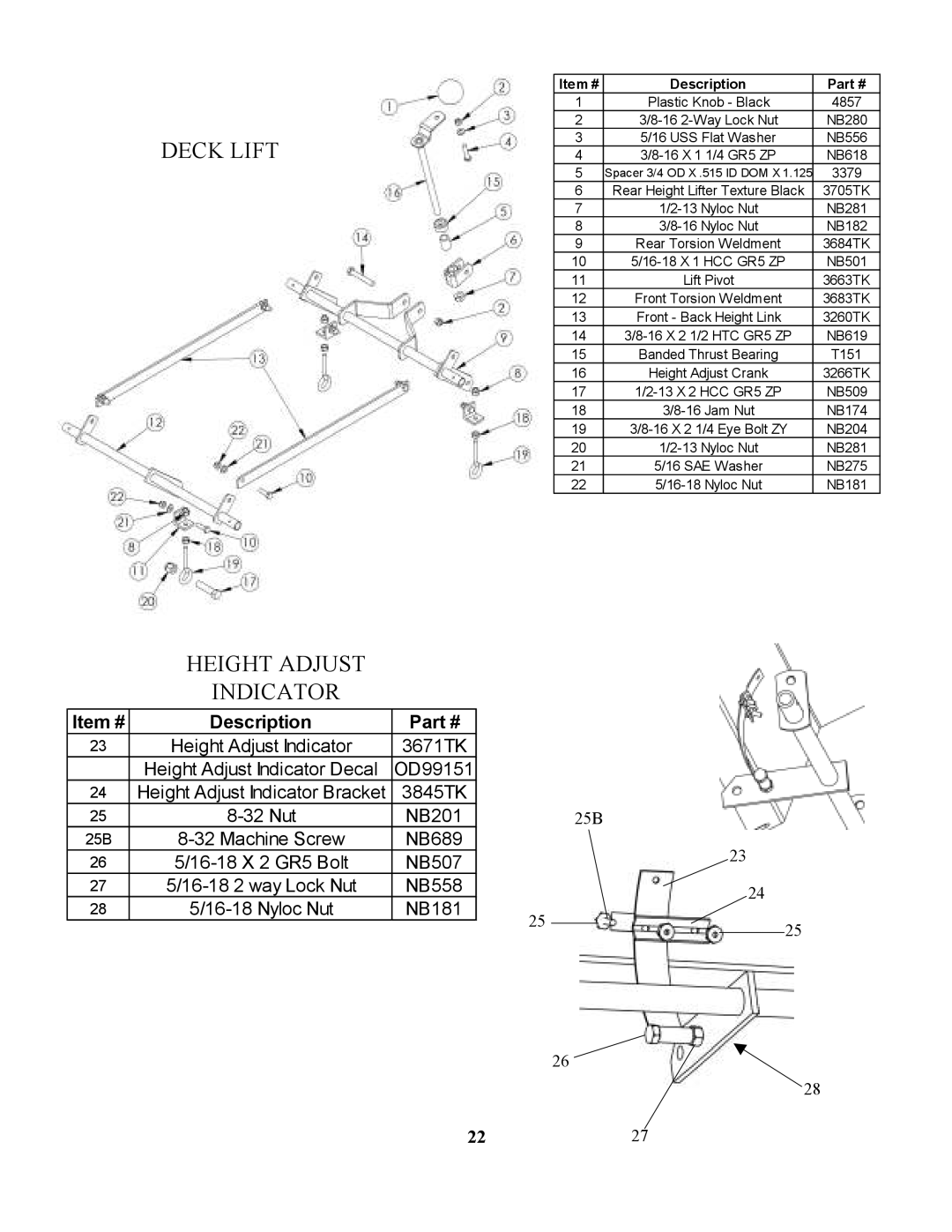 Swisher ZT2350 owner manual Deck Lift, Height Adjust Indicator 