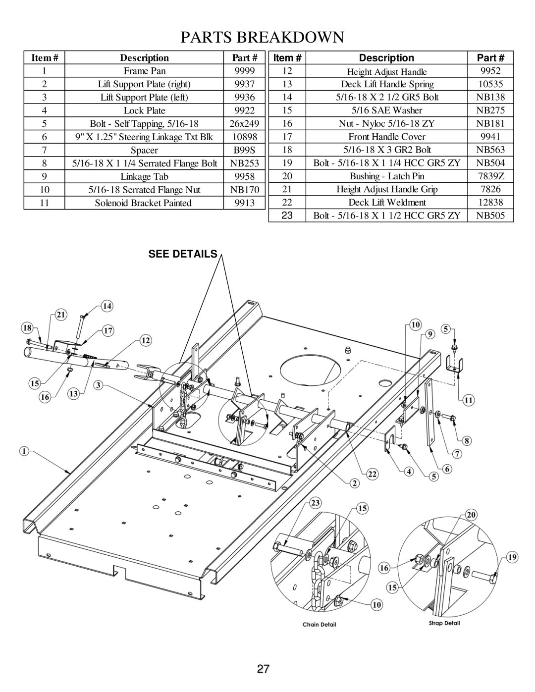 Swisher ZT2350A manual Parts Breakdown 