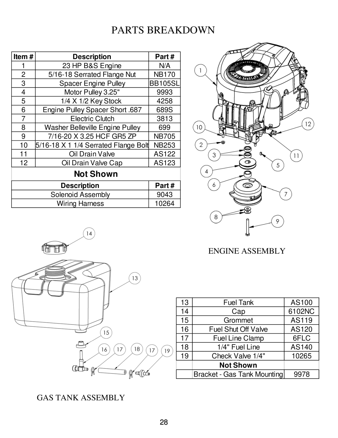 Swisher ZT2350A manual Not Shown, Item # Description 