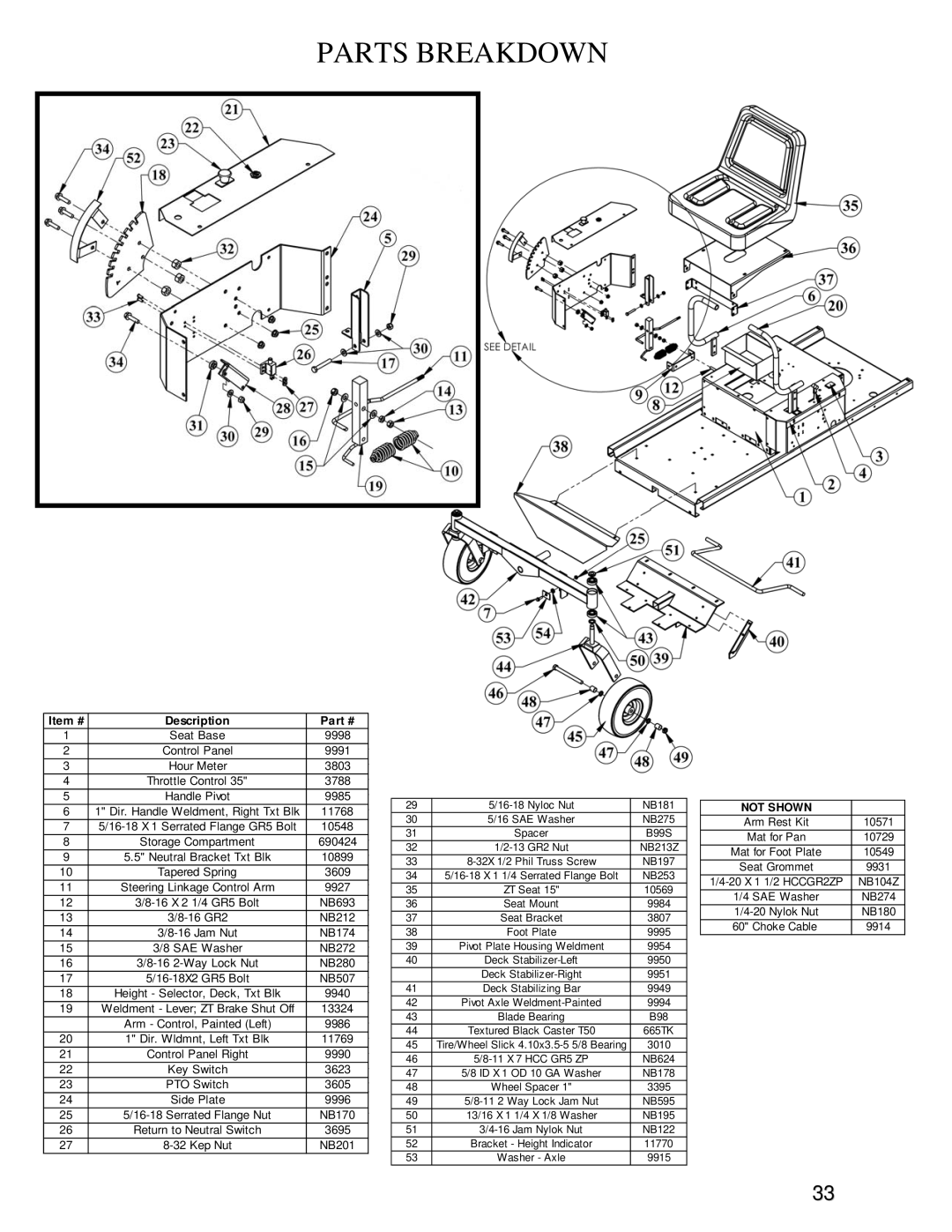 Swisher ZT2350A manual Not Shown 