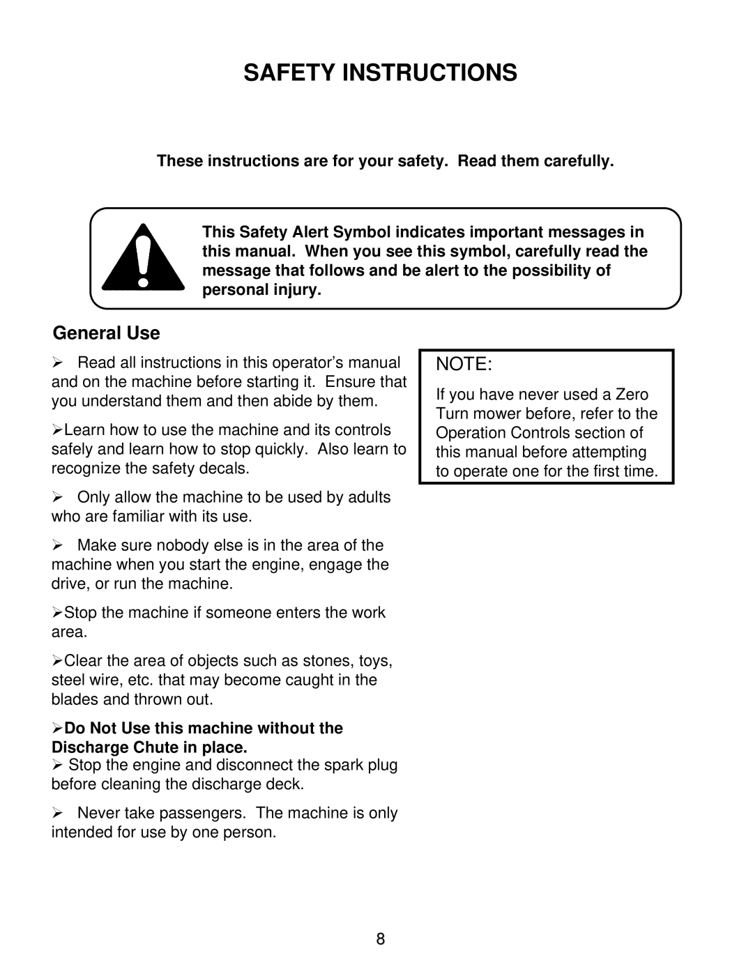 Swisher ZT2350A manual Safety Instructions, General Use 