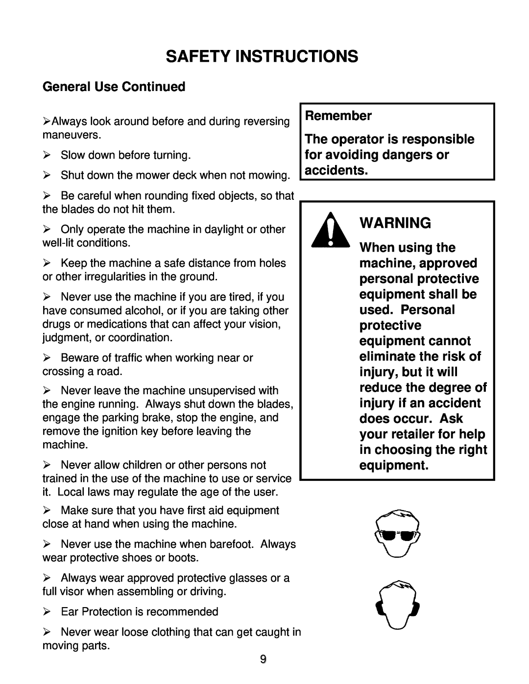 Swisher ZT2350A manual Safety Instructions, General Use Continued 
