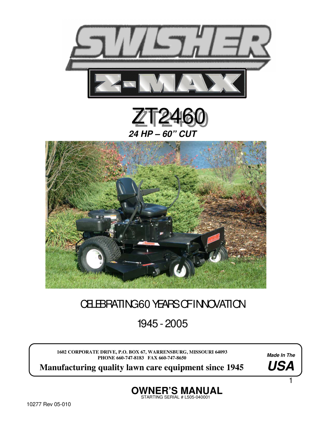 Swisher ZT2460 owner manual 