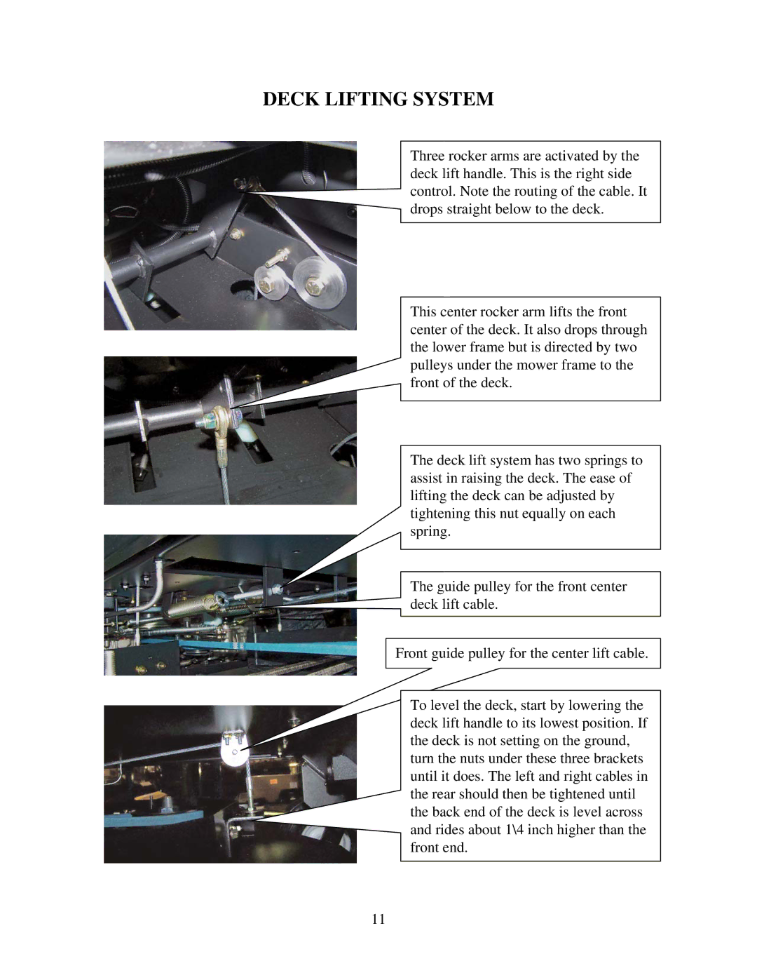 Swisher ZT2560 manual Deck Lifting System 