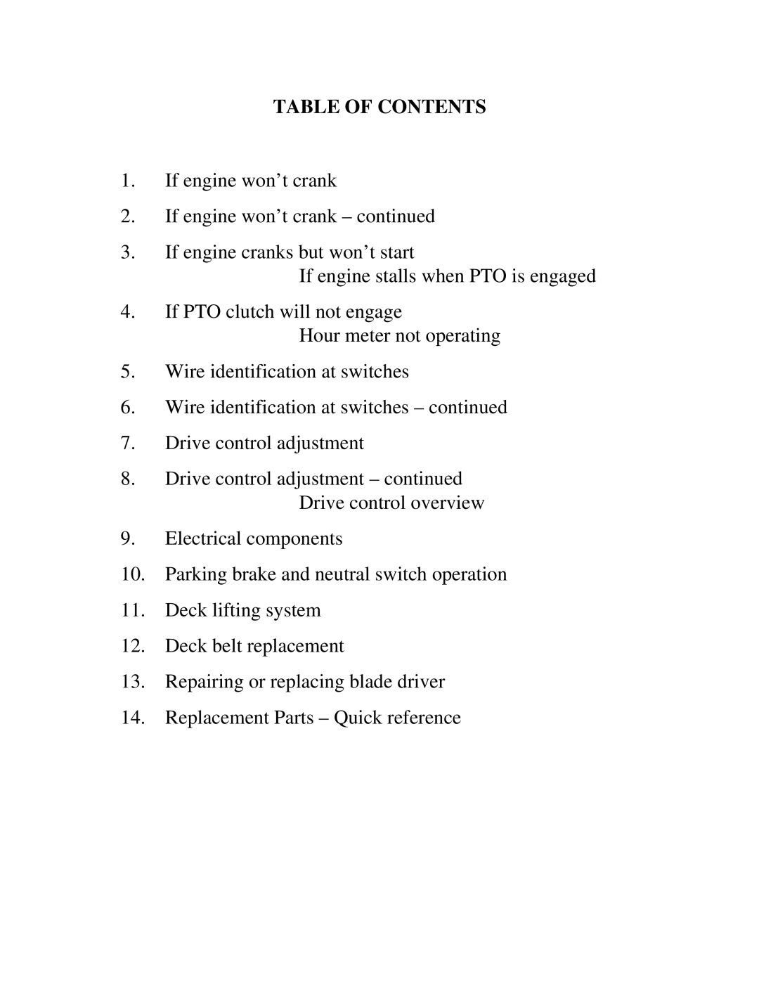 Swisher ZT2560 manual Table of Contents 