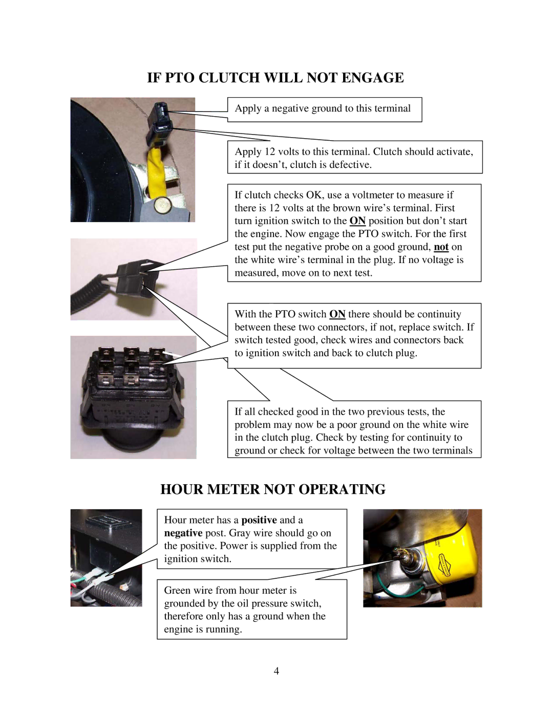 Swisher ZT2560 manual If PTO Clutch will not Engage, Hour Meter not Operating 