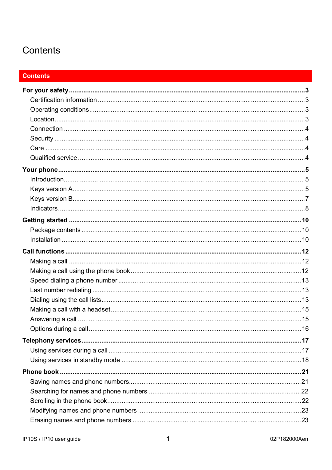 Swiss Diamond IP10S manual Contents 