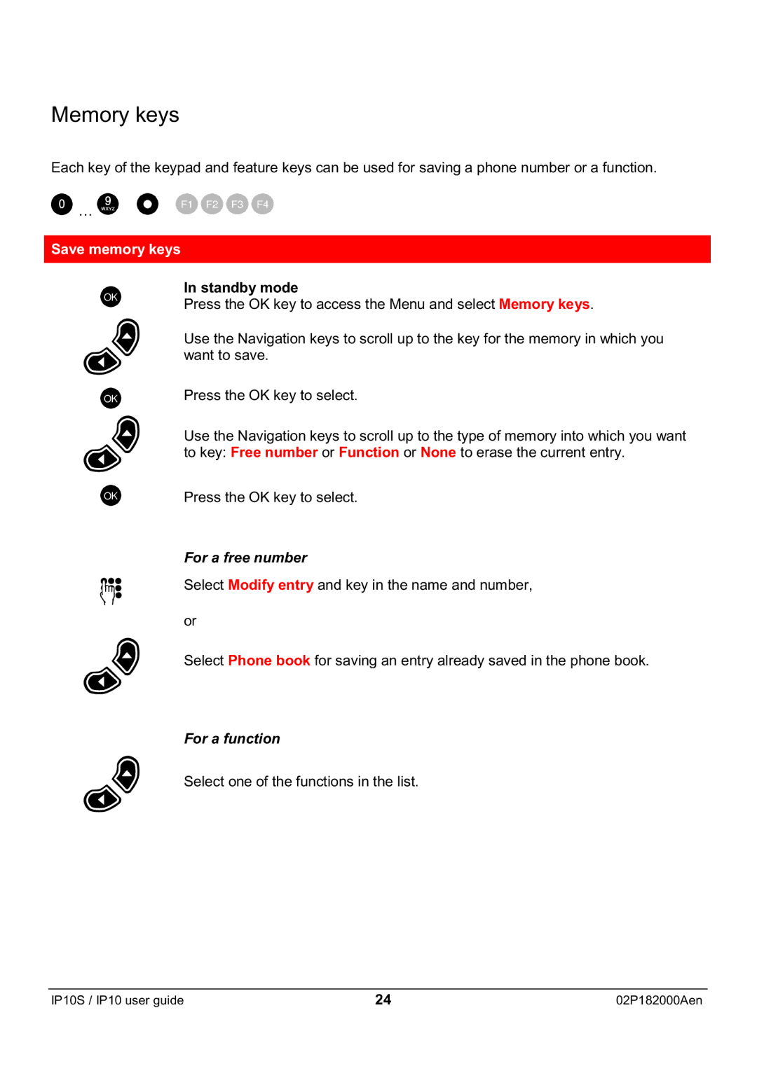 Swiss Diamond IP10S manual Memory keys, Save memory keys 