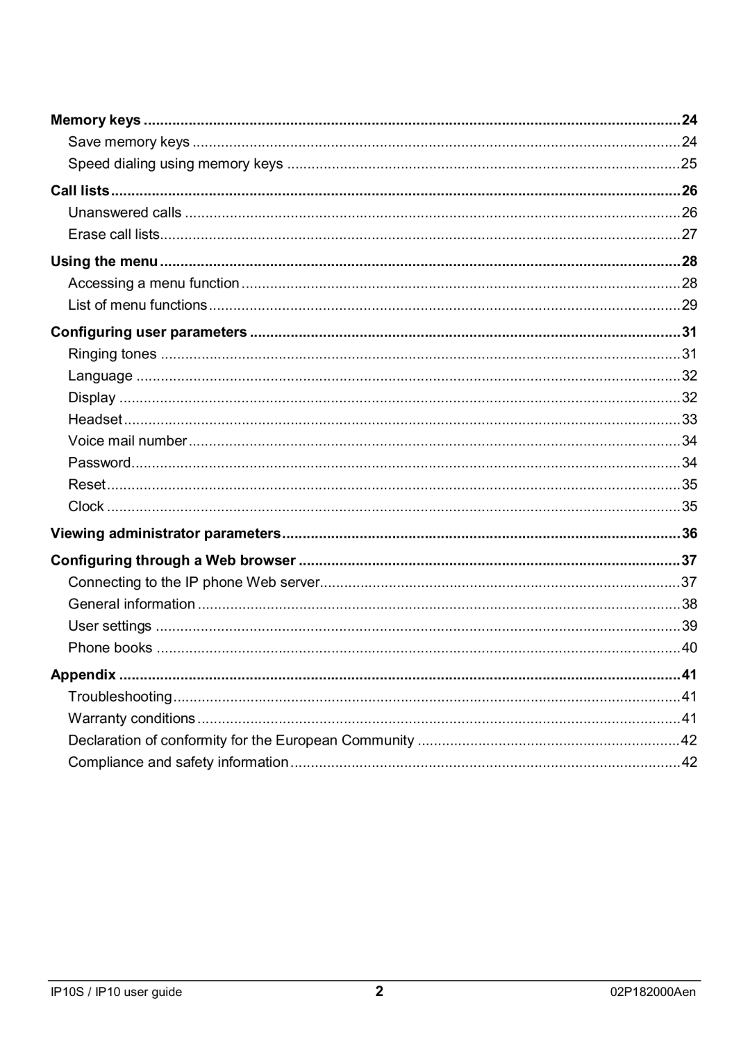 Swiss Diamond IP10S manual Call lists, Appendix 