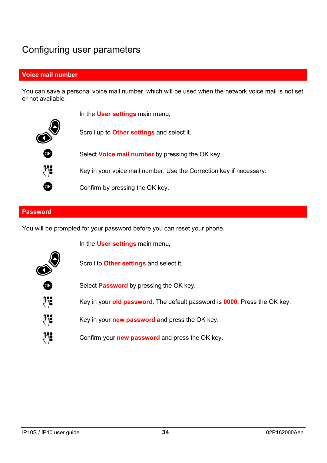 Swiss Diamond IP10S manual Voice mail number, Password 