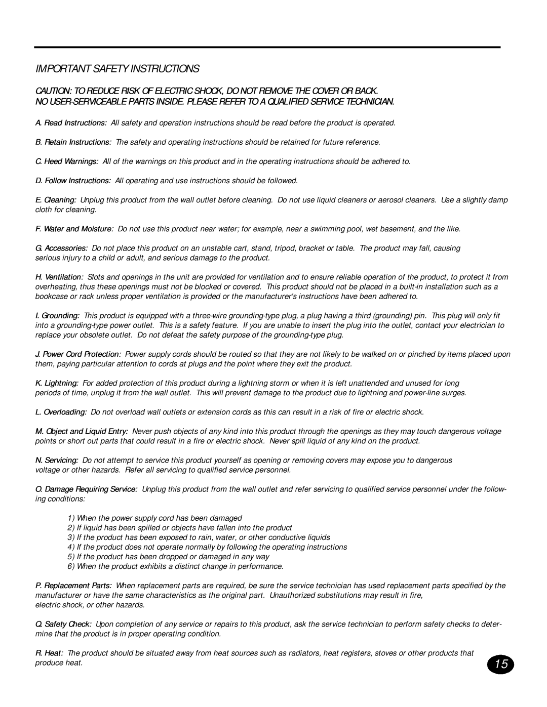 SWR Sound 1X10T manual Important Safety Instructions 