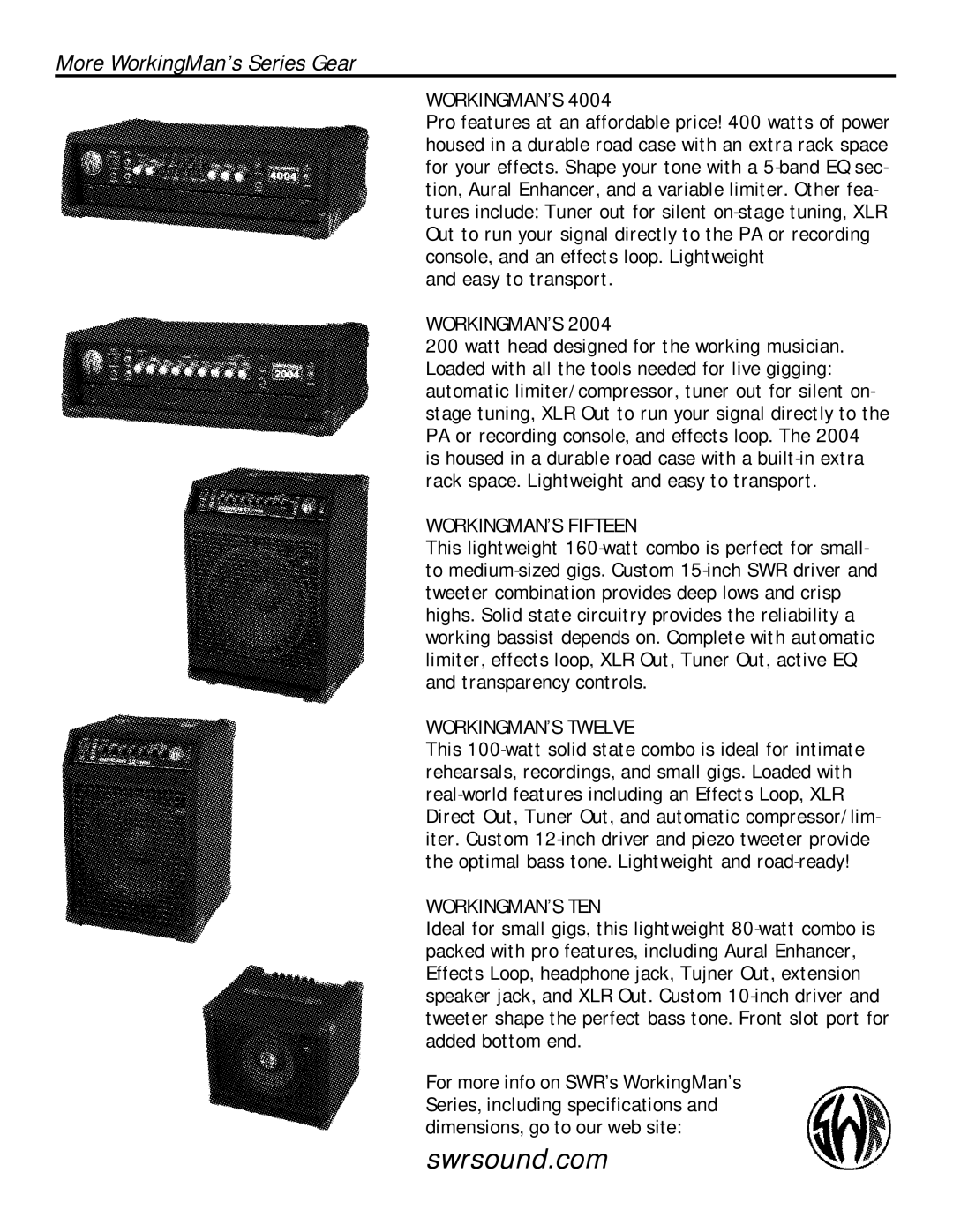 SWR Sound 1X10T manual Swrsound.com 