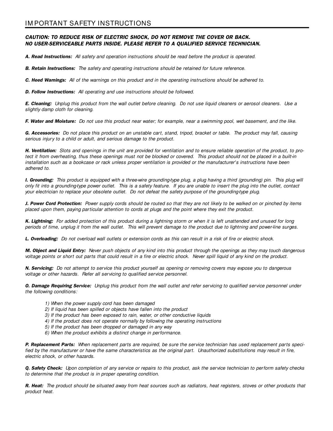 SWR Sound 350 manual Important Safety Instructions 