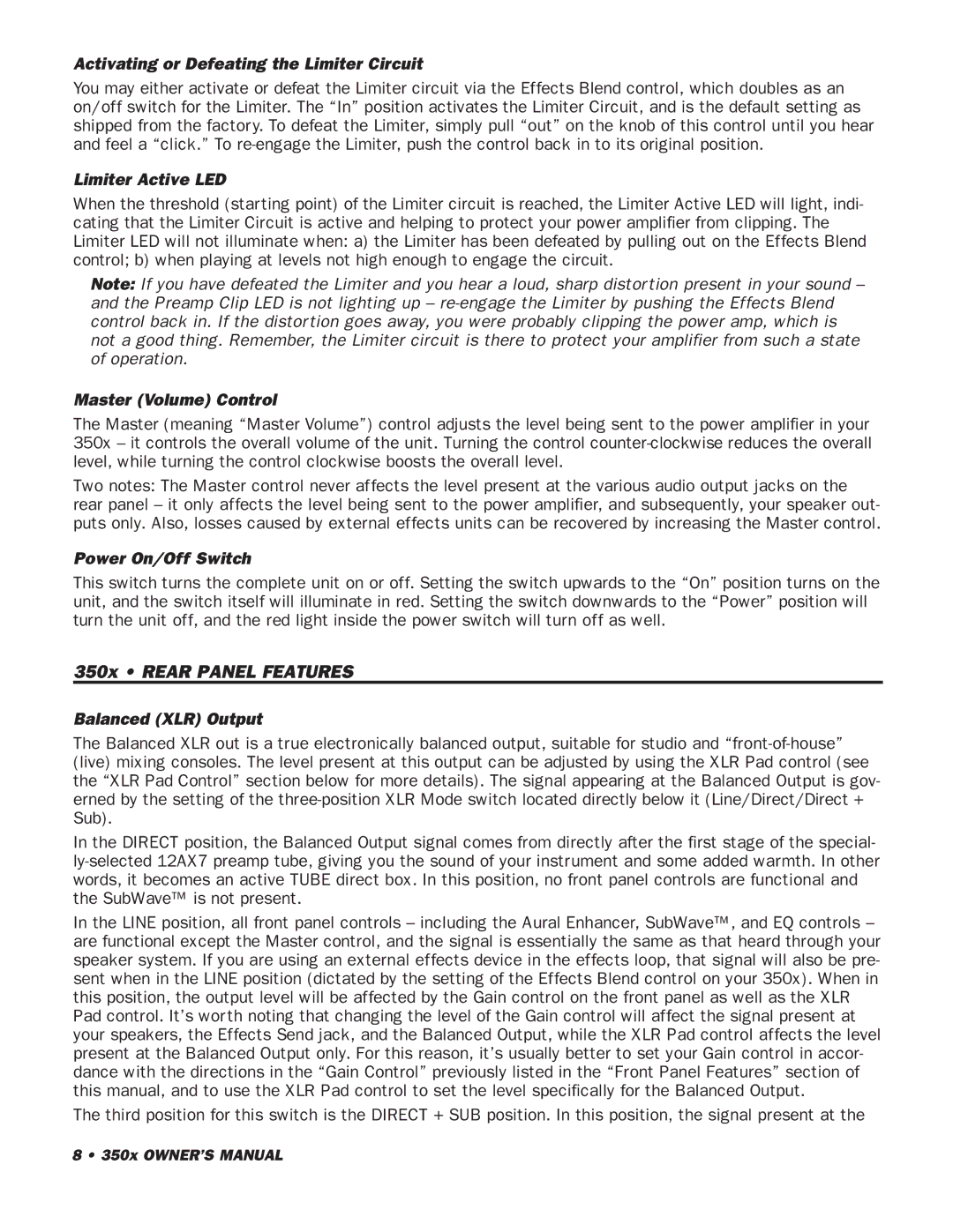 SWR Sound owner manual 350x Rear Panel Features 