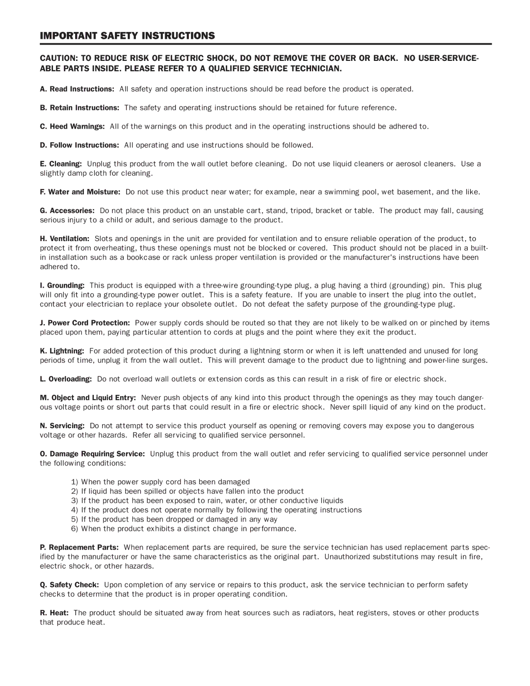 SWR Sound 750x owner manual Important Safety Instructions 