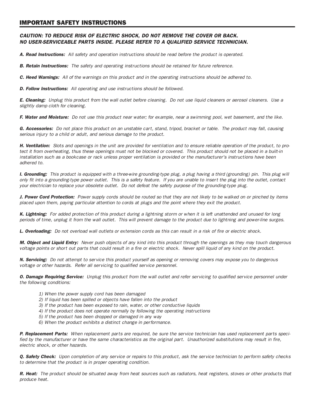 SWR Sound SM-900 manual Important Safety Instructions 