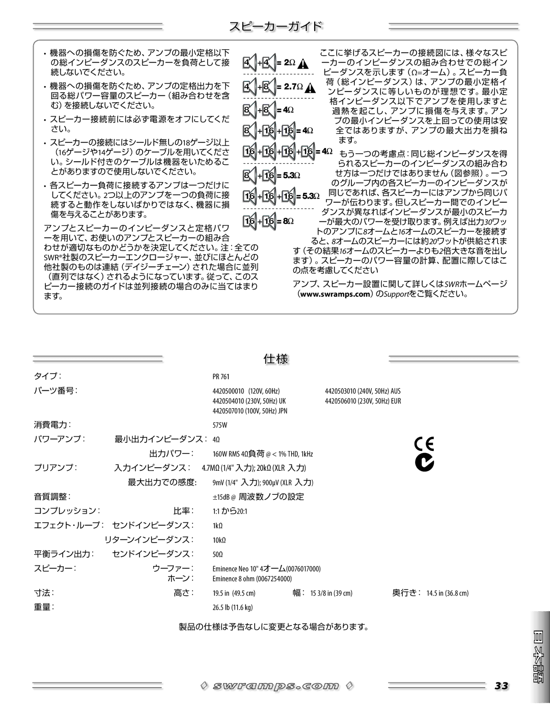 SWR Sound Spellbinder Blue manual スピーカーガイド 