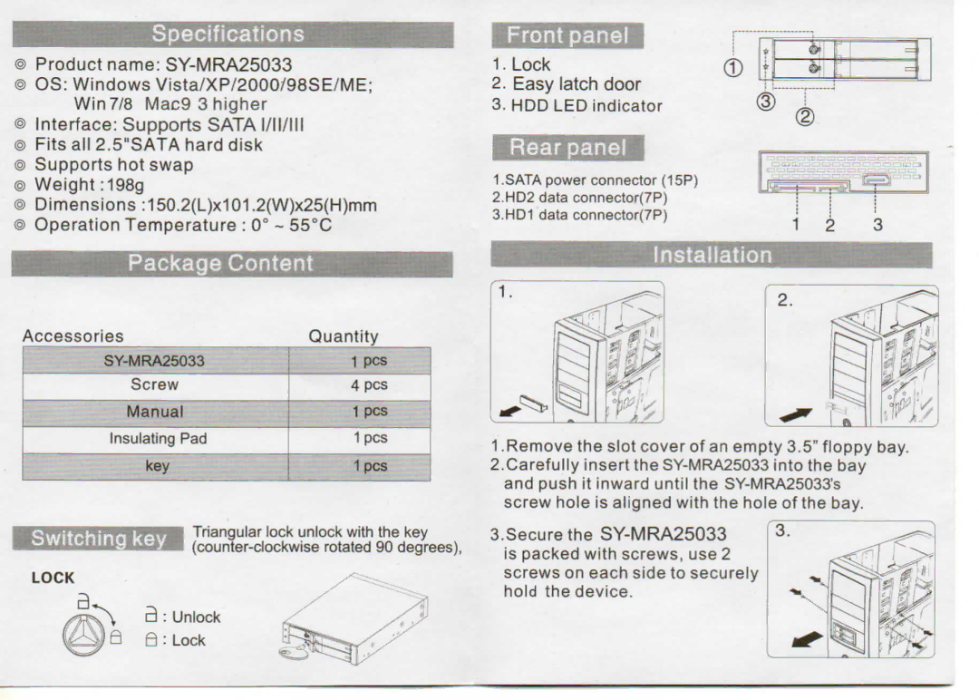 Syba Tech SY-MRA25033 manual 