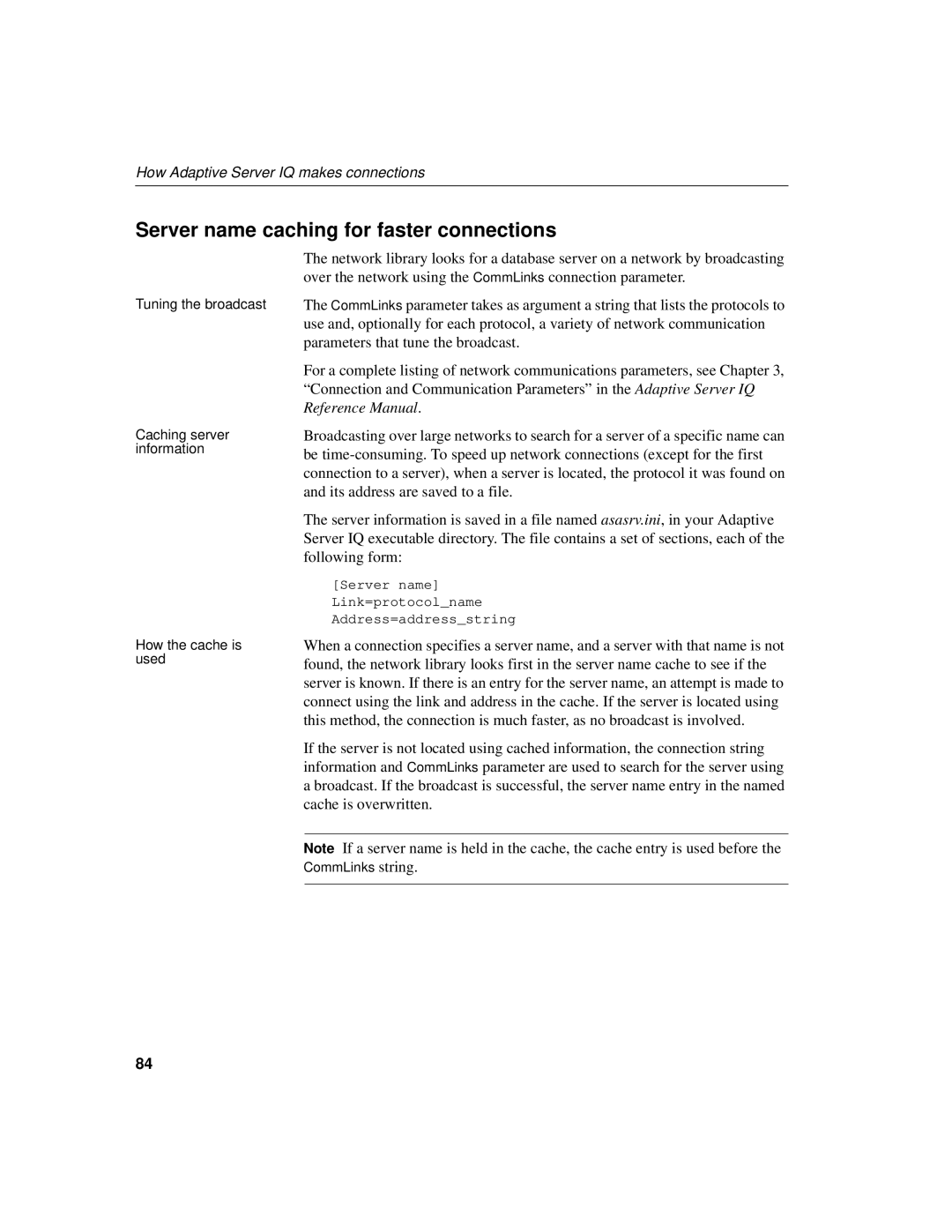 Sybase 12.4.2 manual Server name caching for faster connections 