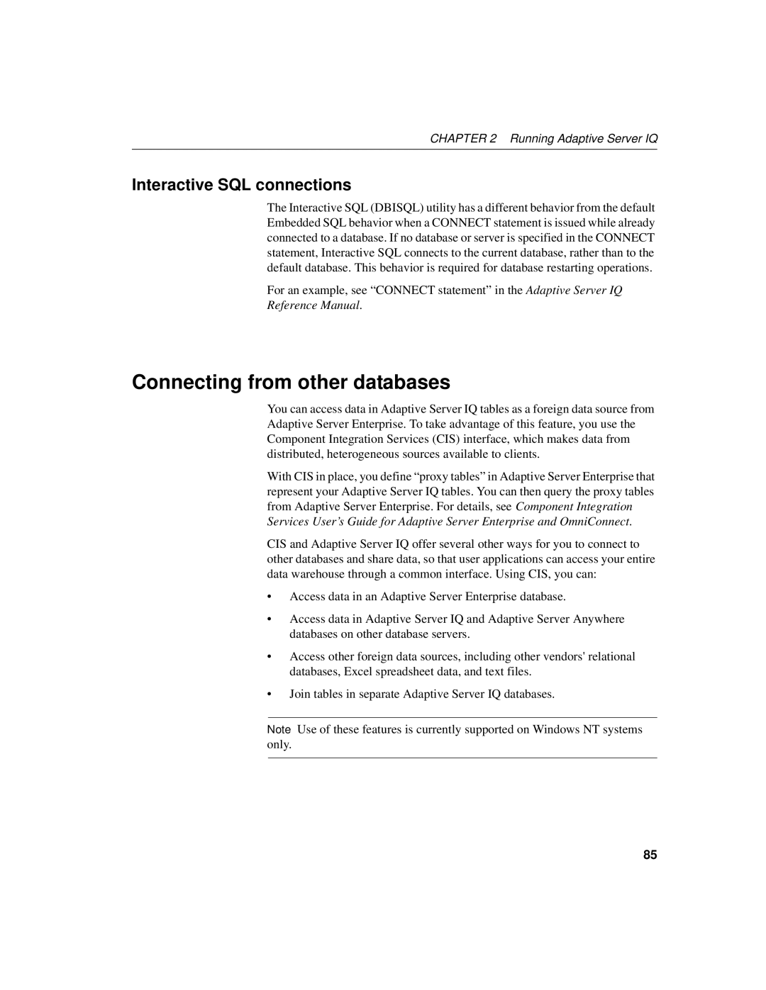 Sybase 12.4.2 manual Connecting from other databases, Interactive SQL connections 