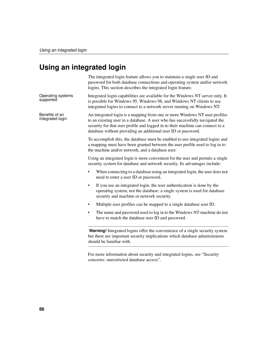 Sybase 12.4.2 manual Using an integrated login 