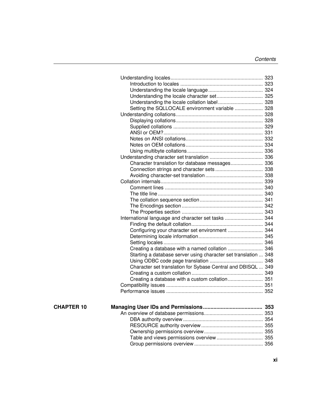 Sybase 12.4.2 manual 323, 339, 352, Managing User IDs and Permissions 