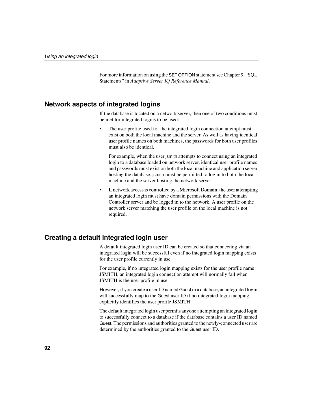 Sybase 12.4.2 manual Network aspects of integrated logins, Creating a default integrated login user 