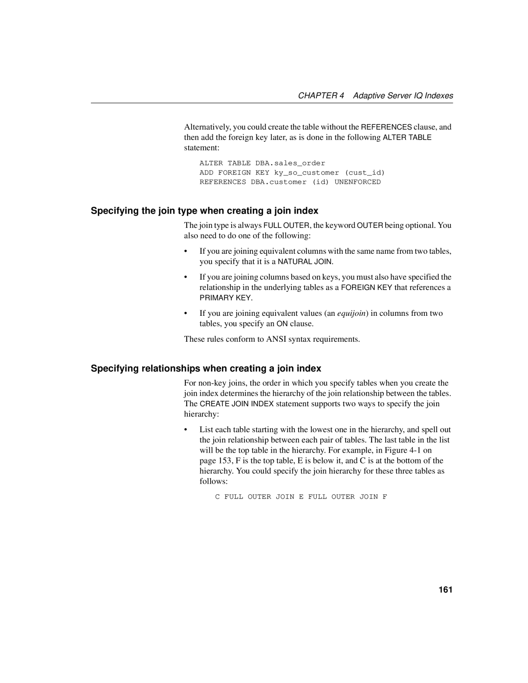 Sybase 12.4.2 Specifying the join type when creating a join index, Specifying relationships when creating a join index 