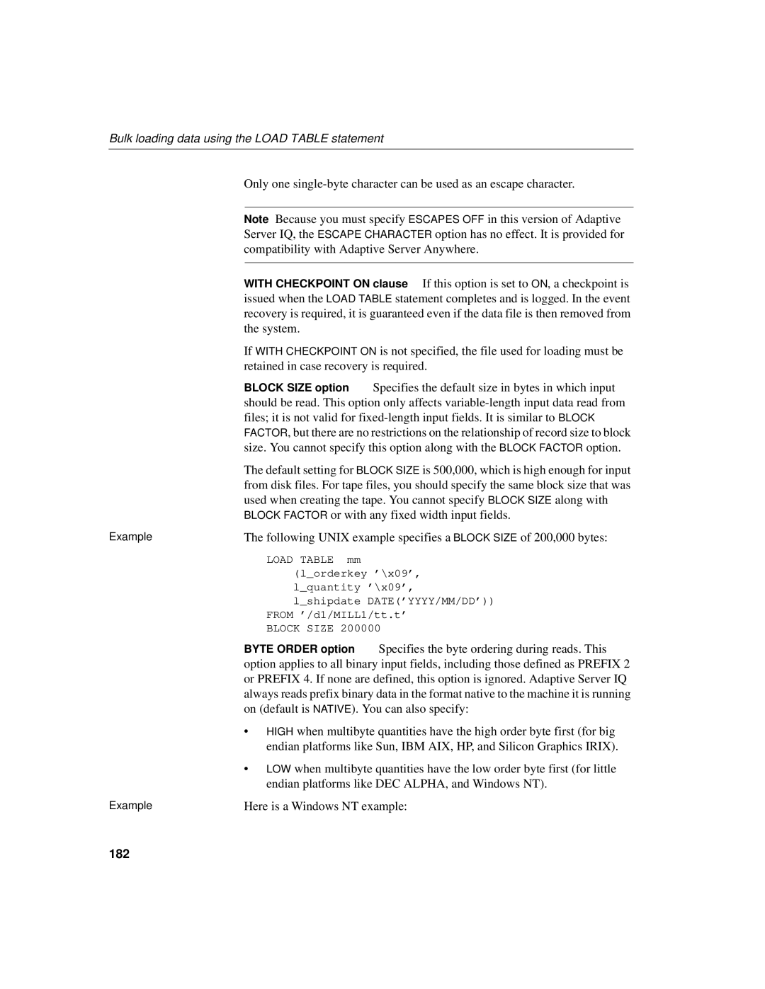 Sybase 12.4.2 manual Specifies the byte ordering during reads. This, On default is NATIVE. You can also specify, 182 