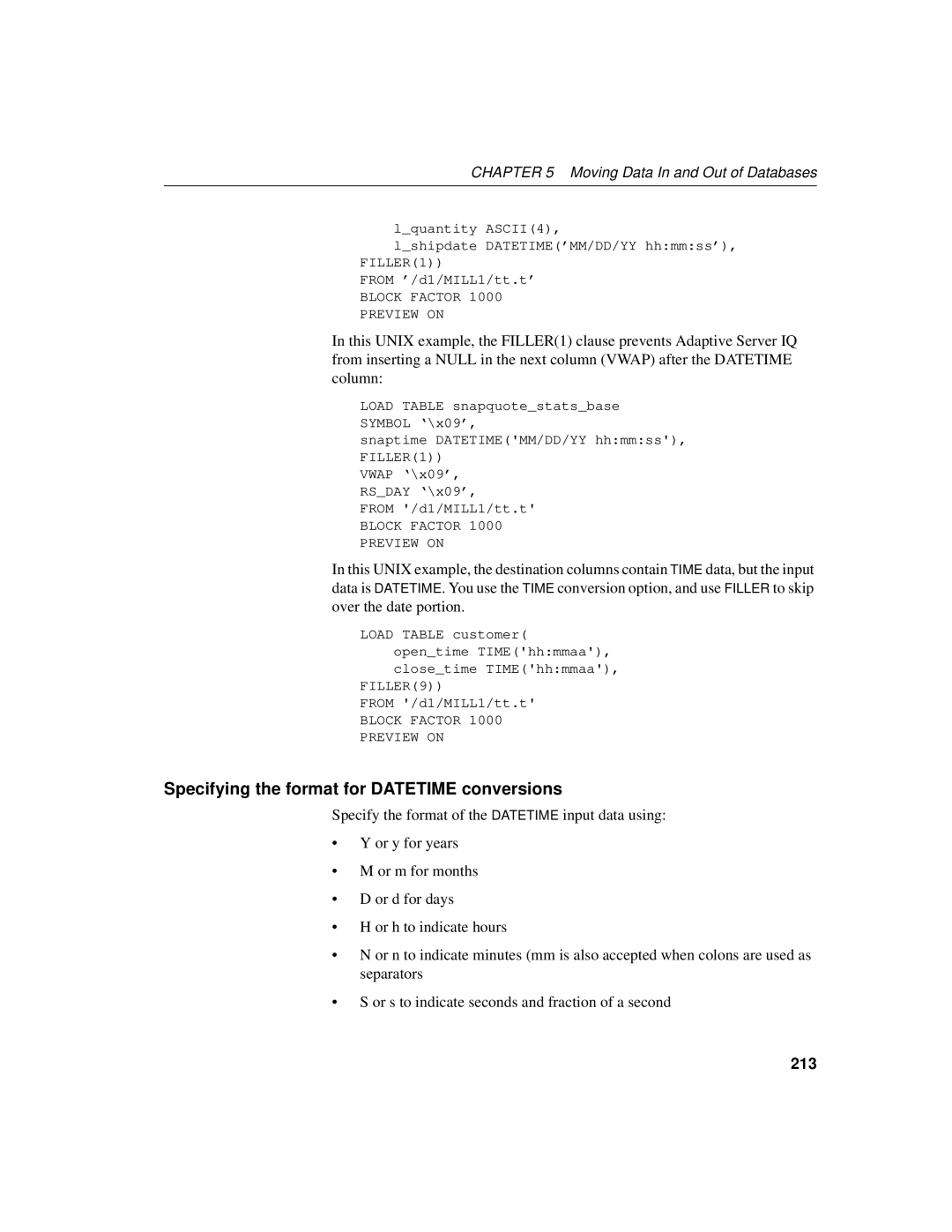 Sybase 12.4.2 manual Specifying the format for Datetime conversions, 213 