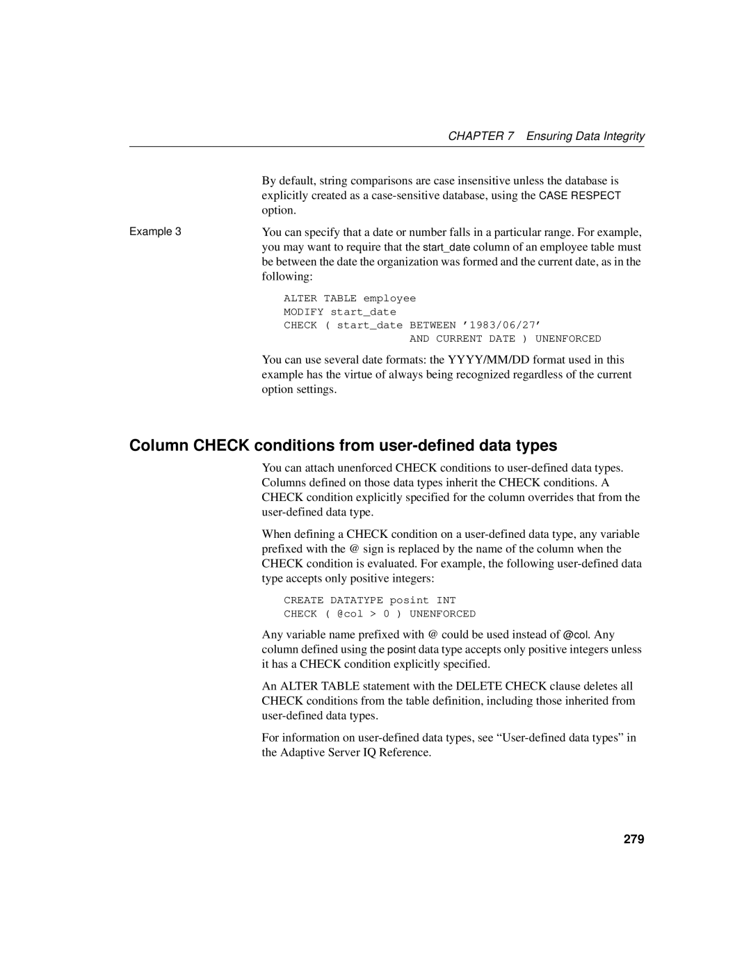 Sybase 12.4.2 manual Column Check conditions from user-defined data types, Option, 279 