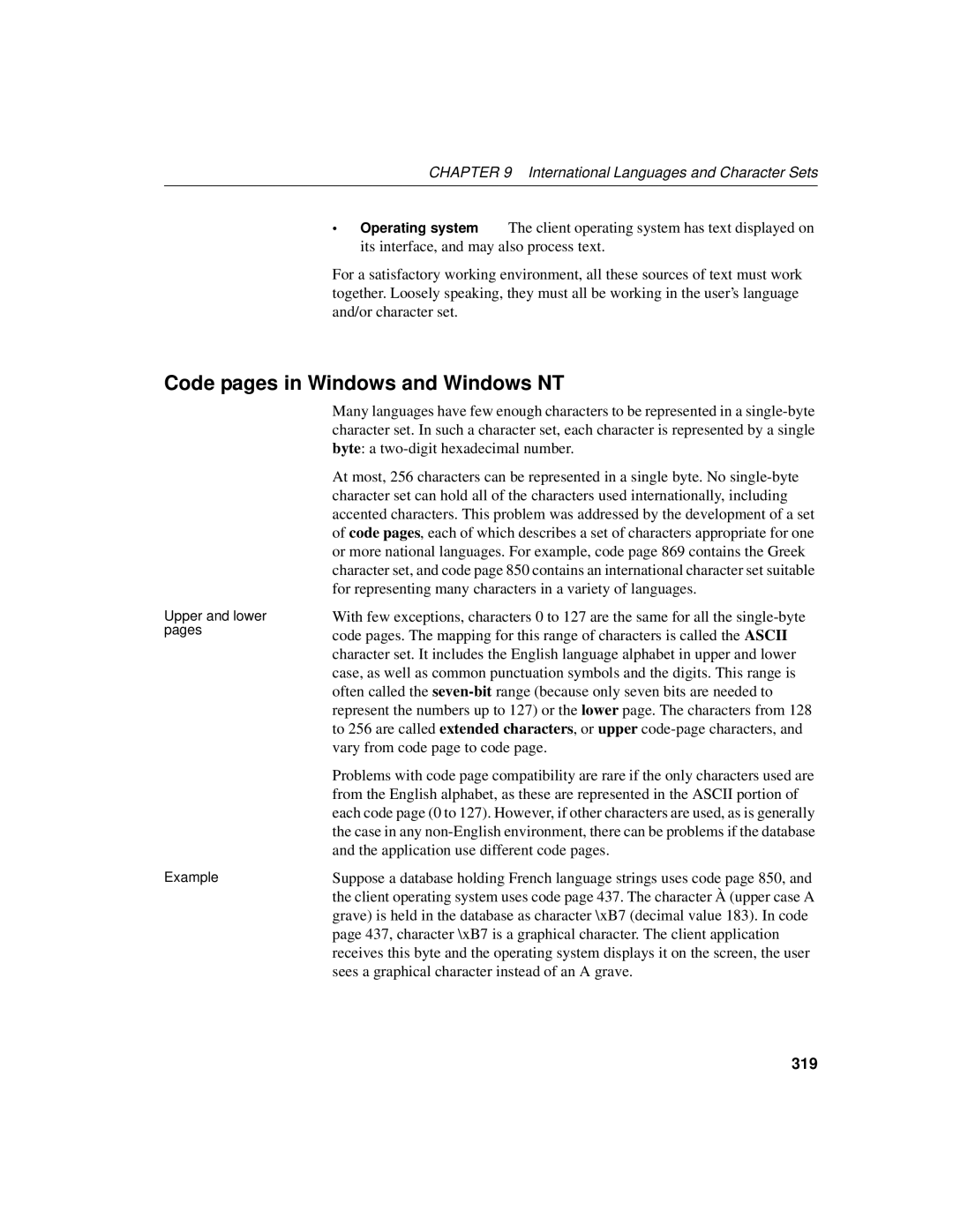 Sybase 12.4.2 manual Code pages in Windows and Windows NT, 319 